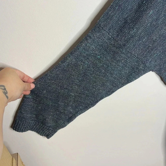 Eskandar One Size Blue Linen Blend Longline Knit Crewneck Tunic Sweater Dress - Picture 5 of 13